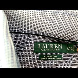 Ralph Lauren Men’s Button Down Dress Shirt. Navy and White